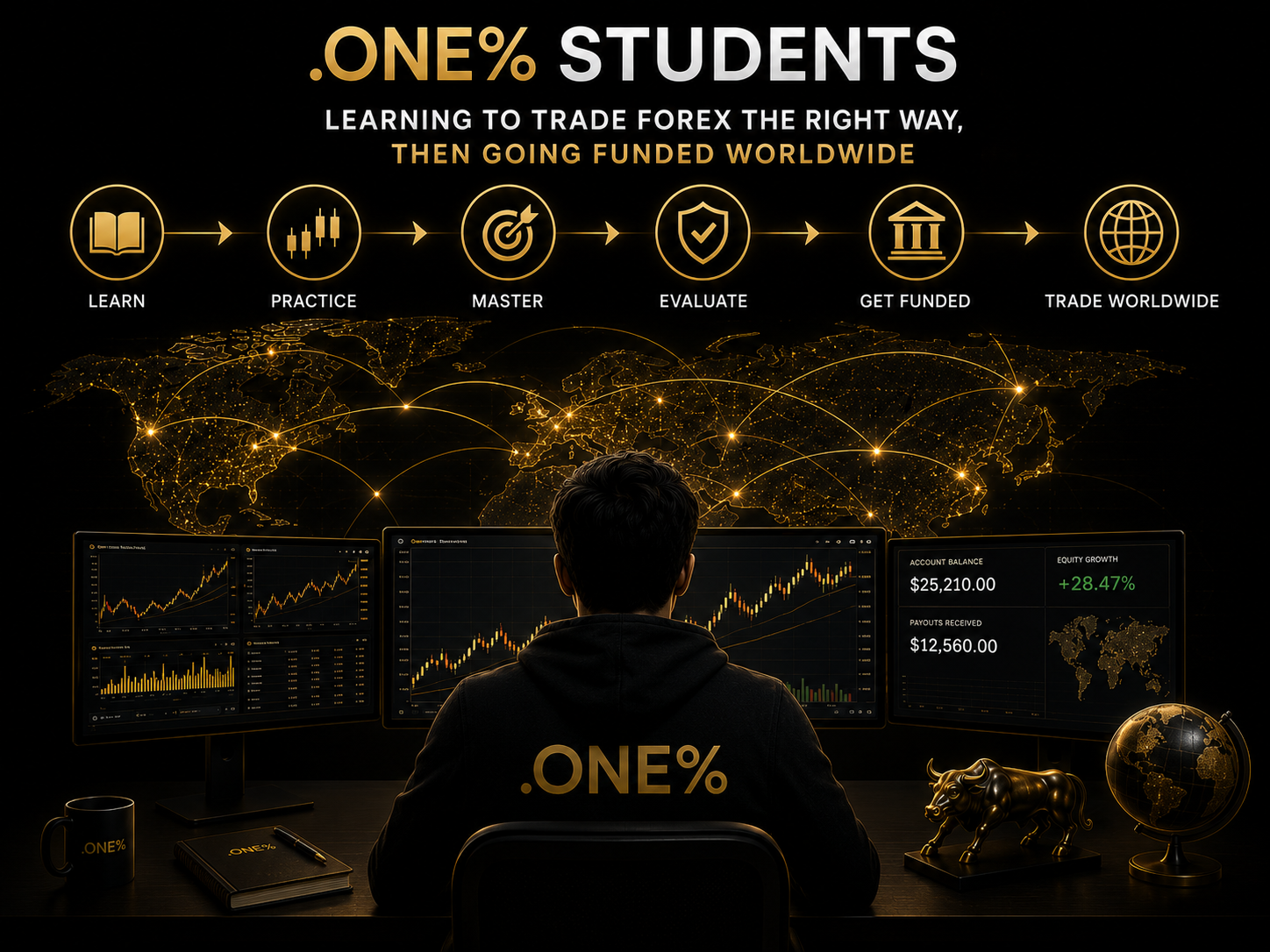 .ONE% Capitals forex trading mentorship students worldwide — funded on FTMO The5ers Blueberry from India UAE UK