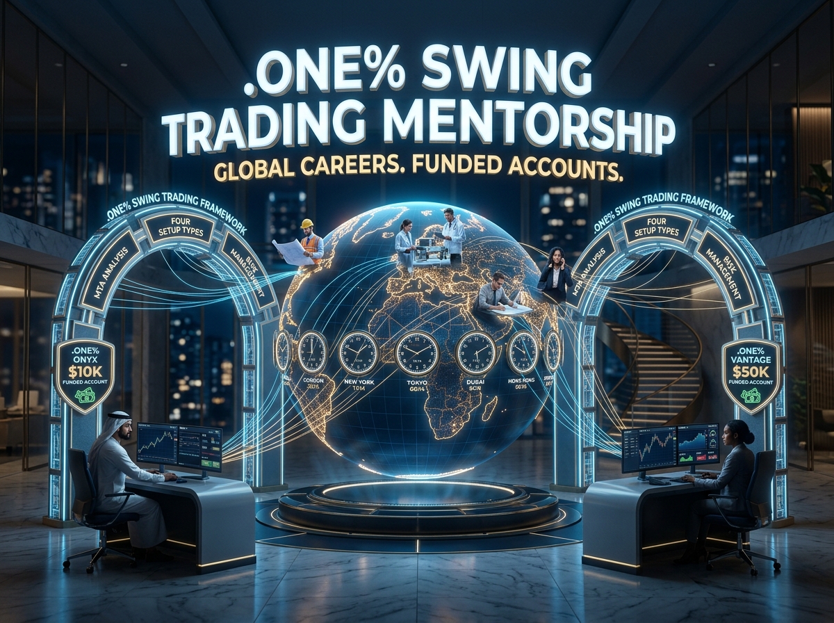 .ONE% Capitals swing trading mentorship — funded traders worldwide on The5ers FTMO Blueberry — India UAE UK